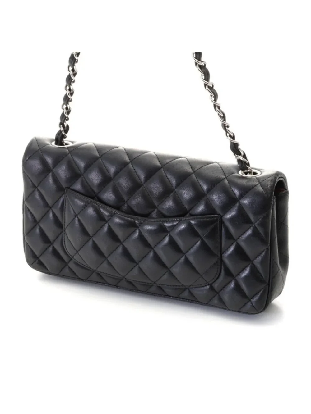 Chanel Quilted Chain Shoulder Black Silver Lambskin Bag